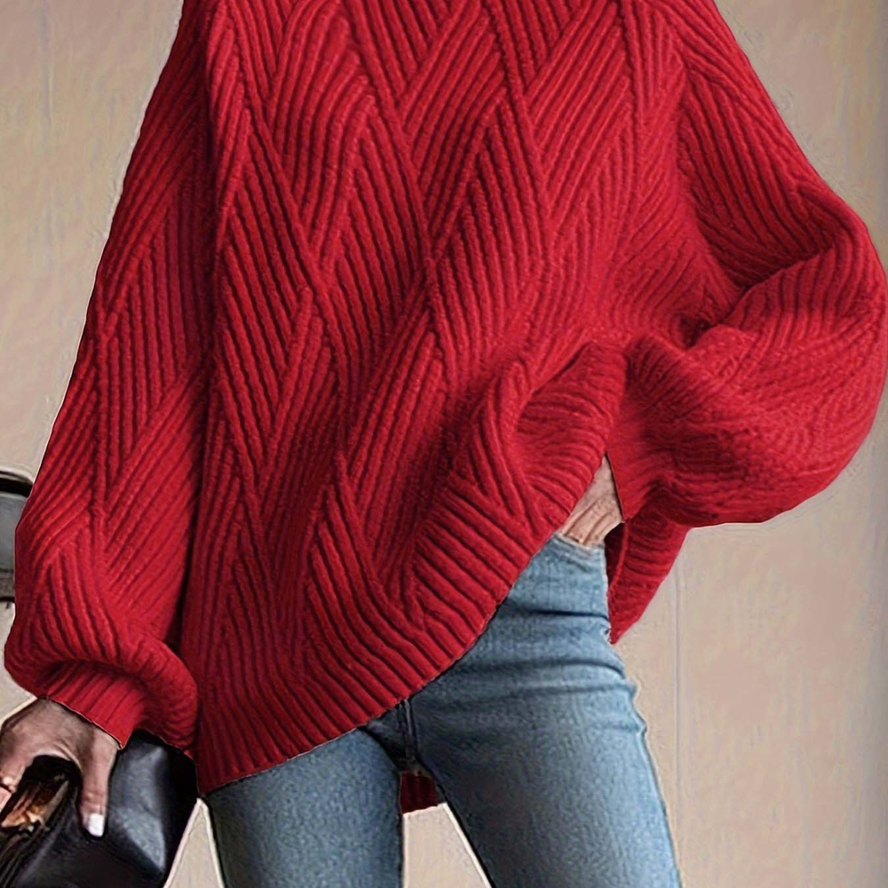 Red autumn and winter semi high neck sweater